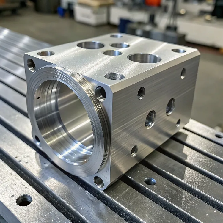 Aluminum machined block with threaded holes