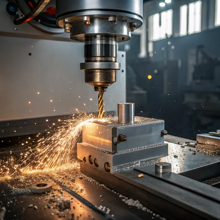CNC drilling machine creating sparks