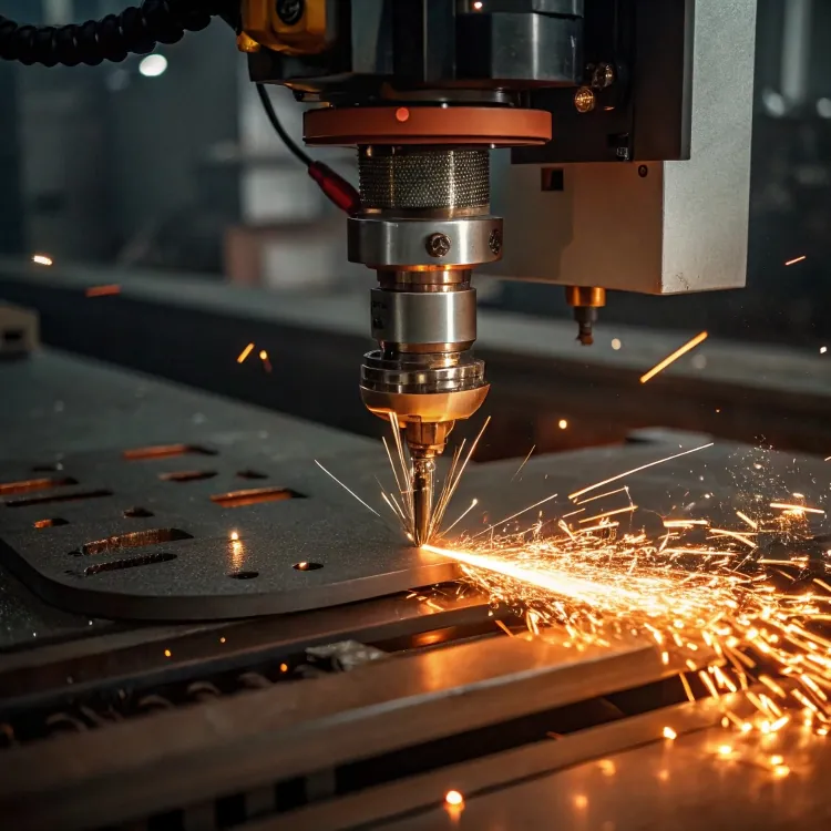 CNC laser cutting machine sparks metal