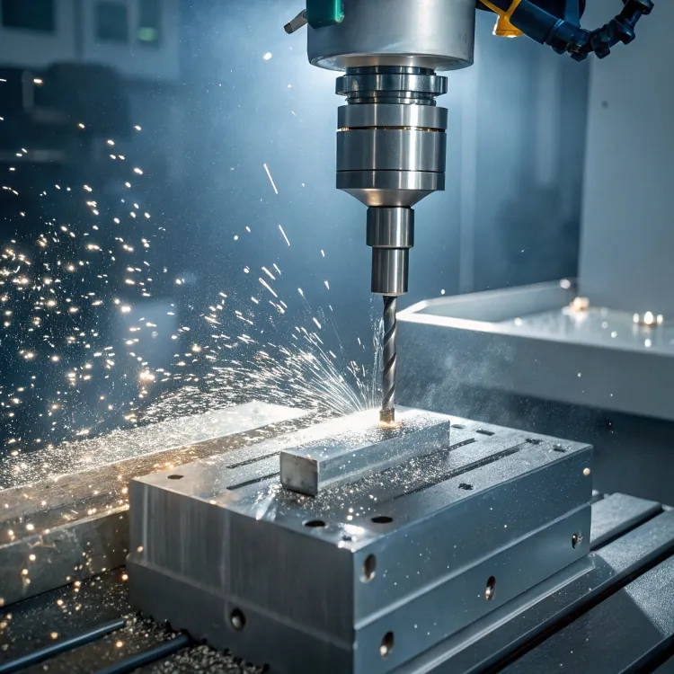 CNC machine drilling sparks metal