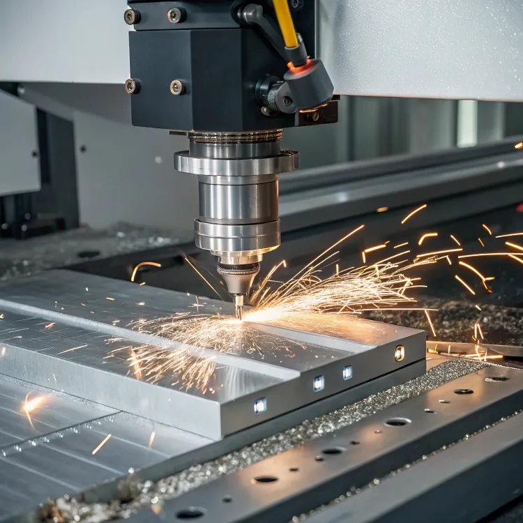 High-speed CNC milling with sparks flying