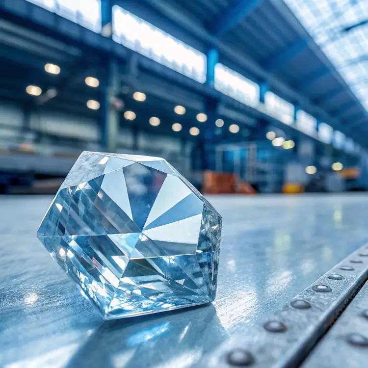 Crystal-clear diamond-shaped glass on factory floor
