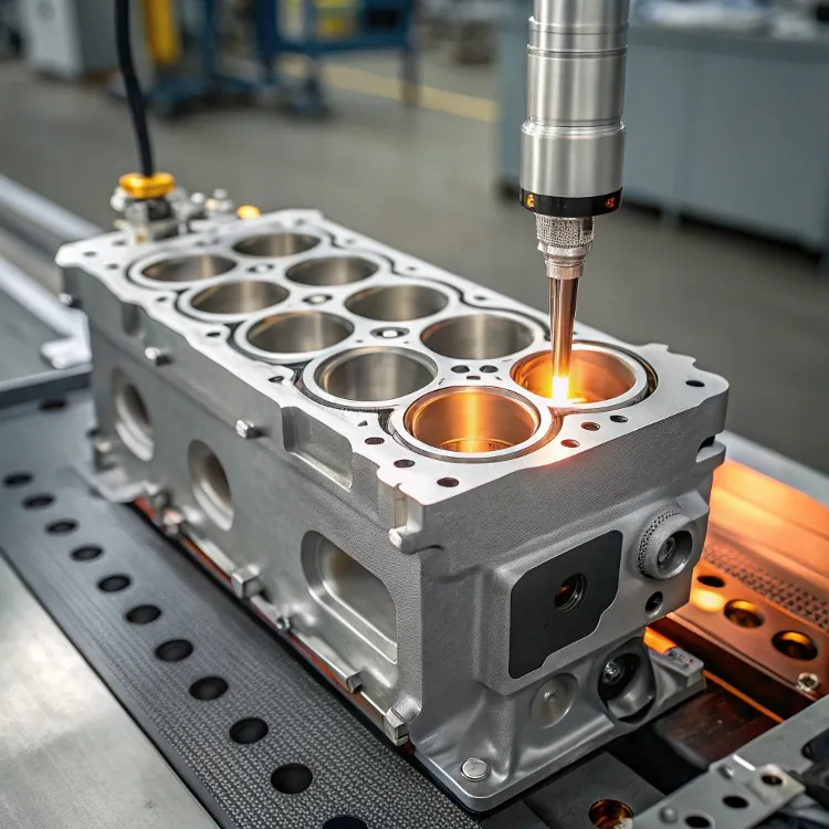 Laser machining cylinder bore in aluminum engine block